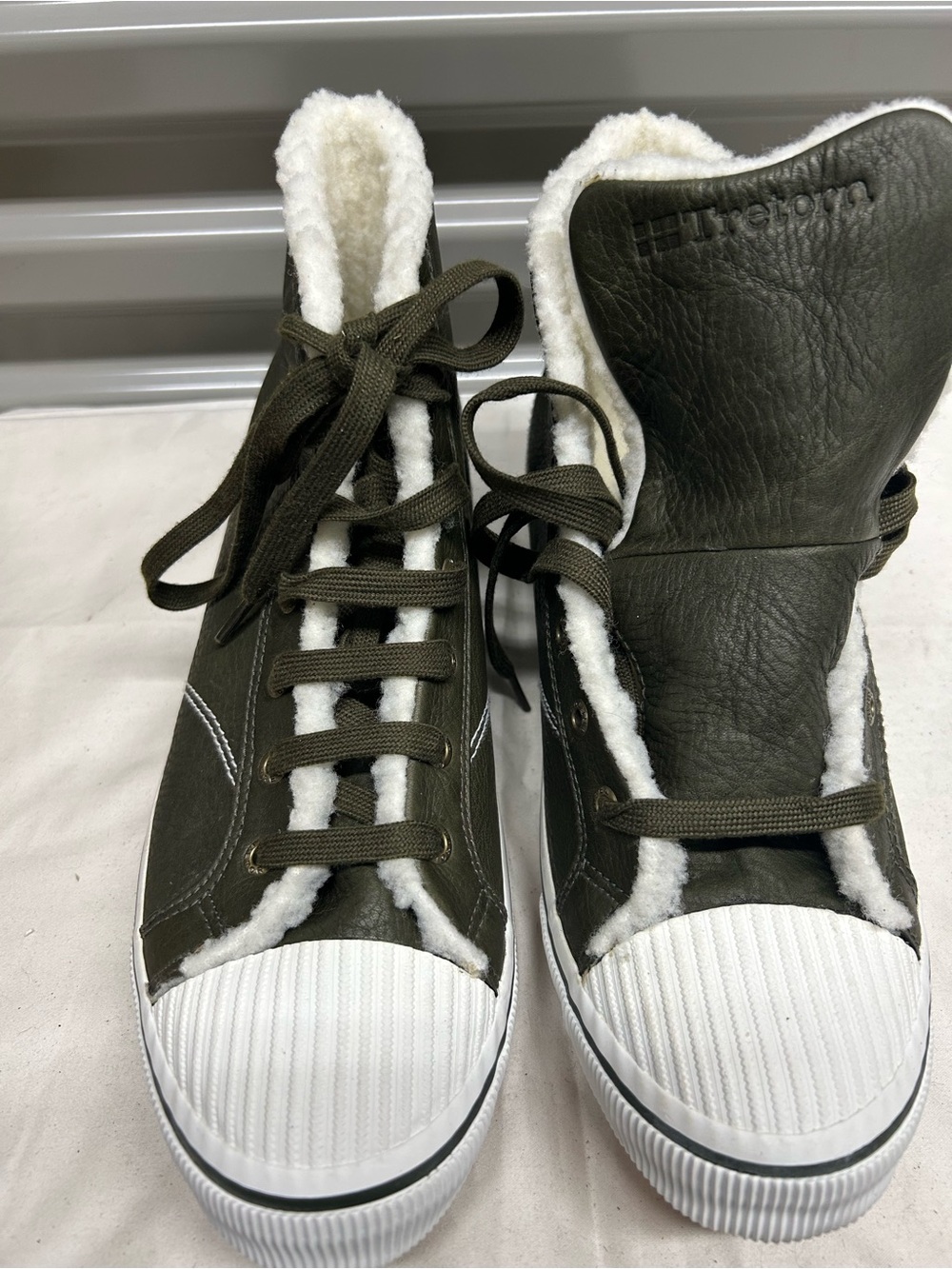 Tretorn Olive Green High-Top Sherpa-Lined Sneakers